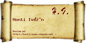 Honti Iván névjegykártya